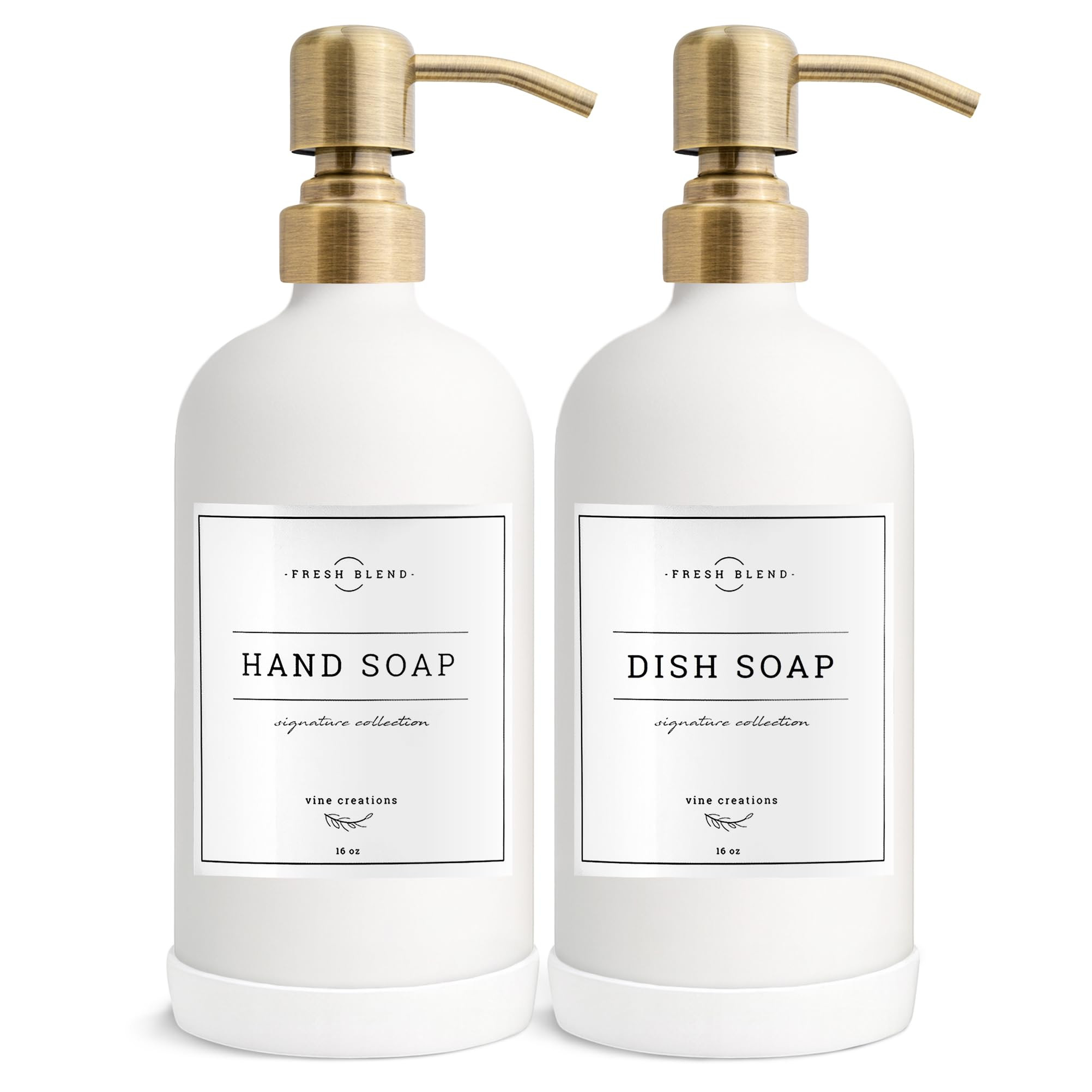 Vine Creations White Glass Soap Dispenser, 2 Pack Kitchen Soap Dispenser Set with Stainless Steel... | Amazon (US)