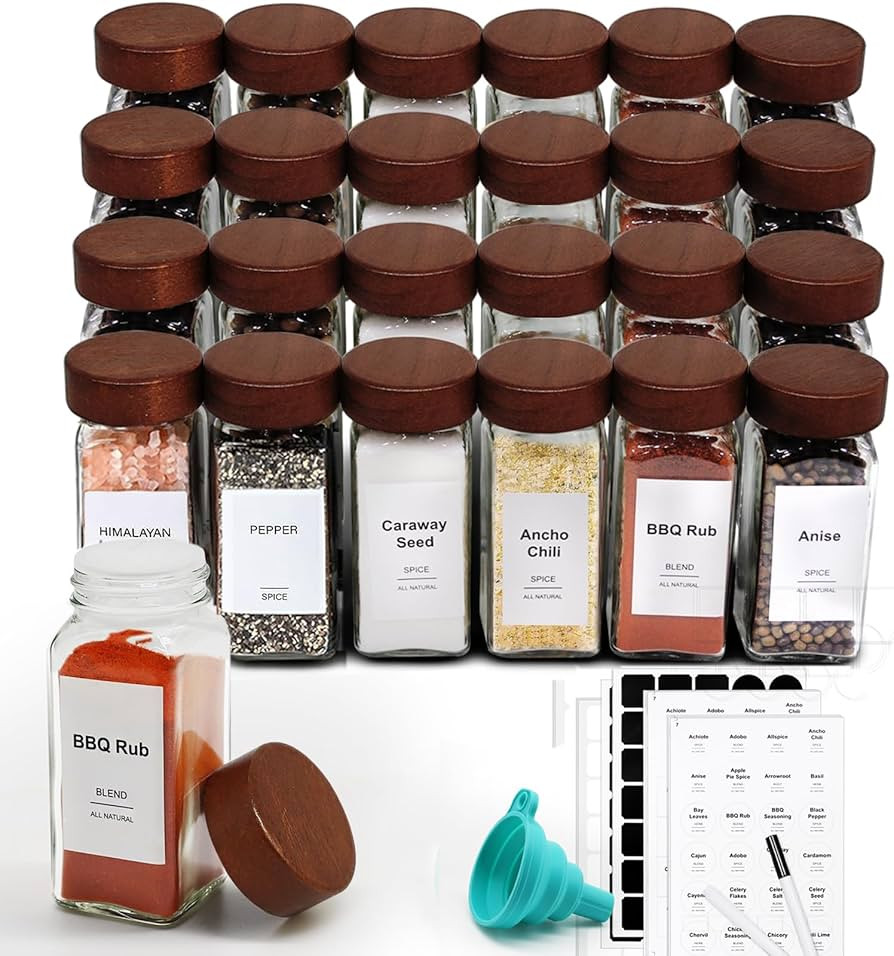 24 Pcs Spice Jars, 4oz Seasoning Containers with Acacia Wood Shaker Lids, Glass Spice Bottles wit... | Amazon (US)