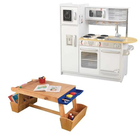 Tables and Chairs 2 Piece Kids Play Kitchen and Table with Drying Rack and Storage Set | Walmart (US)