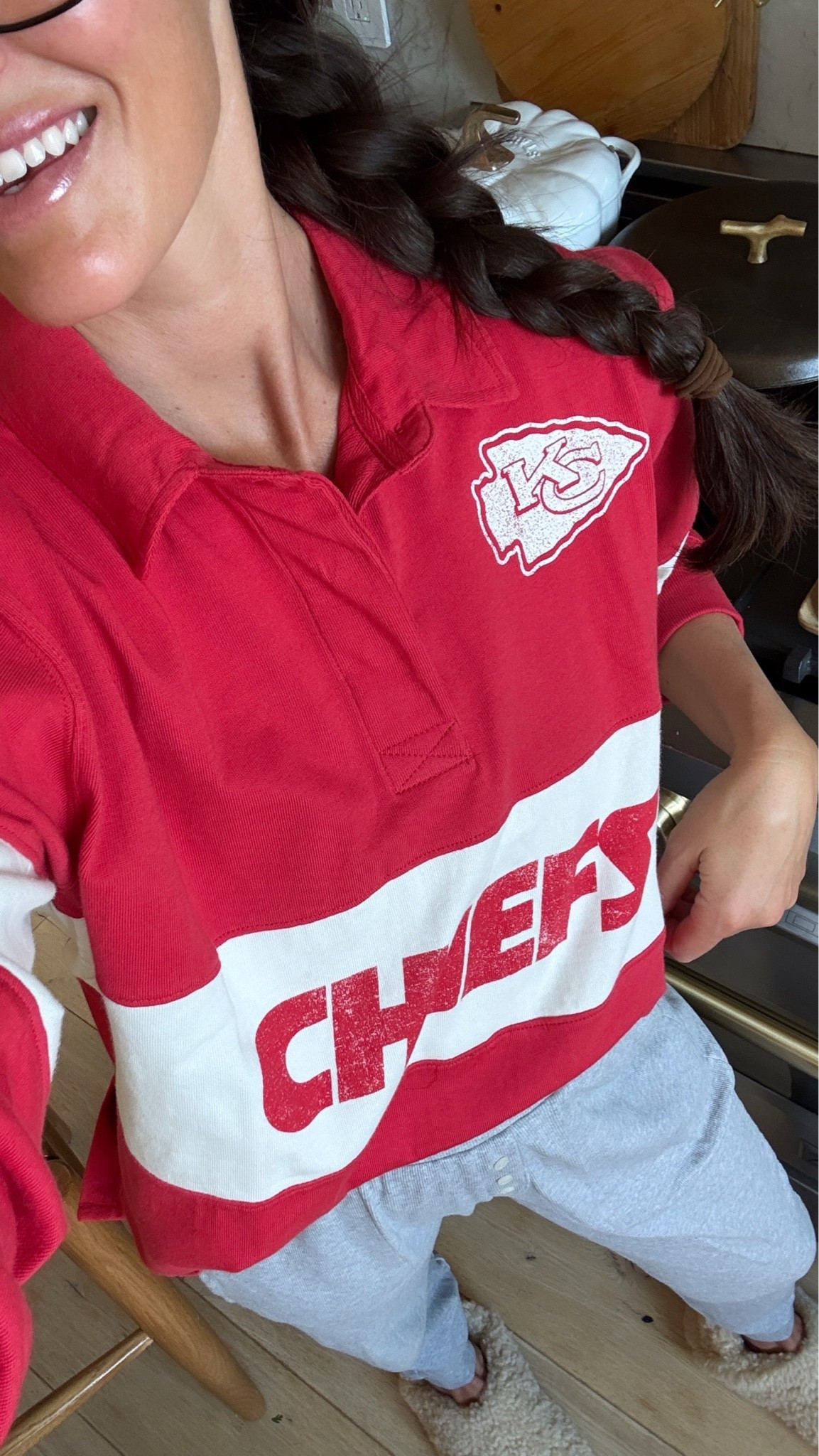 Kansas City chiefs rugby shirt 🏈🏈

Football outfit

#LTKootd #LTKSeasonal #LTKOver40