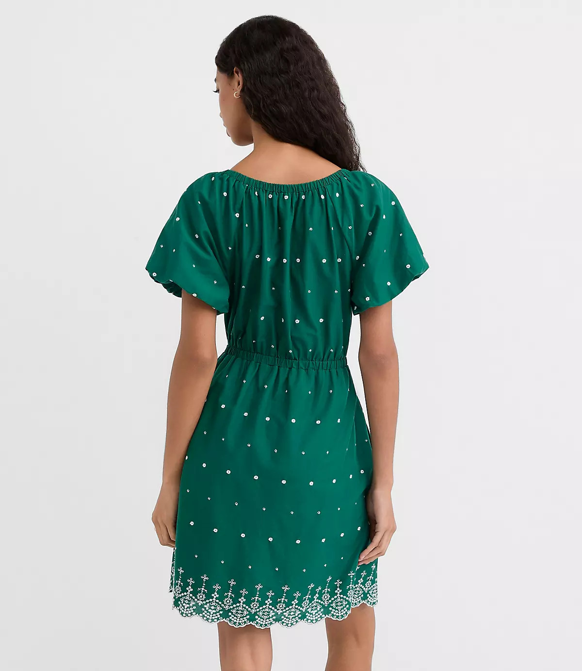 Eyelet Puff Sleeve Mini Pocket Dress | LOFT