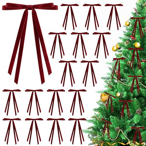 24 Pcs Christmas Bows for Tree, Burgundy Velvet Ribbon Bow for Christmas Tree, Pre-Tied Vintage Xmas Bows for Xmas Trees Wreaths Gifts Wedding Indoor Outdoor Decorations, 5 x 7 Inch | Amazon (US)