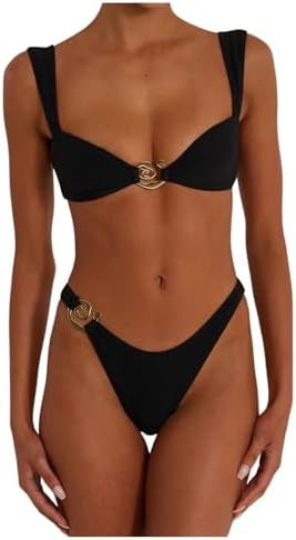 SOLY HUX Metal Ring High Cut Bikini Sets for Women Brazilian Cheeky Two Piece Sexy Bikinis Bathin... | Amazon (US)