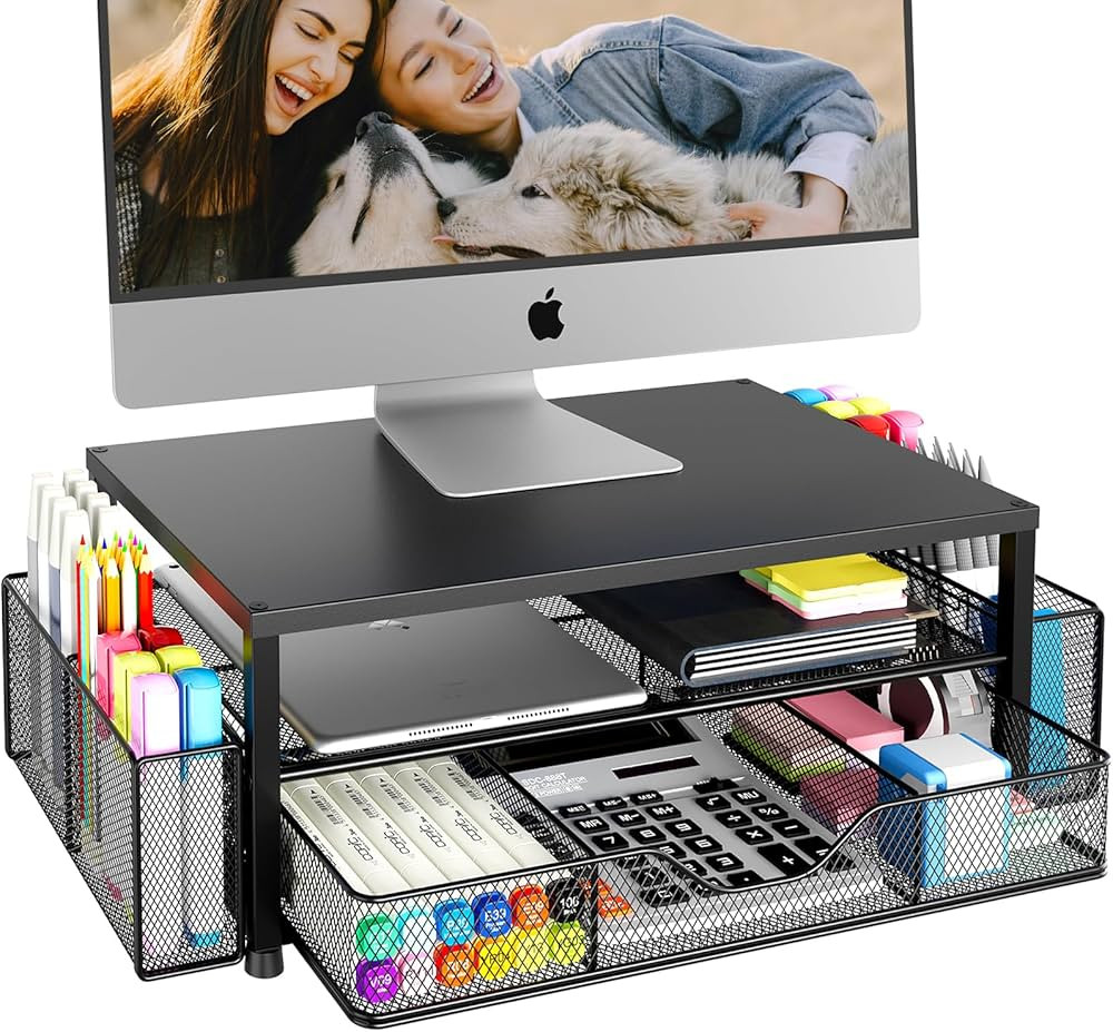Desk Organizers and Accessories, 2-Tier Computer Monitor Stand for Desk Organizer with Drawer and... | Amazon (US)