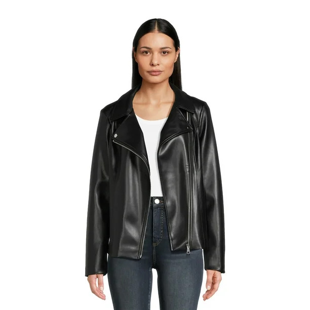 Time and Tru Women's Asymmetrical Faux Leather Jacket, Sizes XS-3X | Walmart (US)