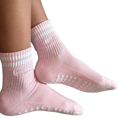 Pila Pink Grip Socks for Pilates, Barre, Yoga – Non-Slip, Breathable - 100% Cotton | Amazon (US)
