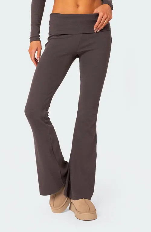 EDIKTED Coffee Break Rib Flare Leggings in Dark-Gray at Nordstrom, Size Small | Nordstrom