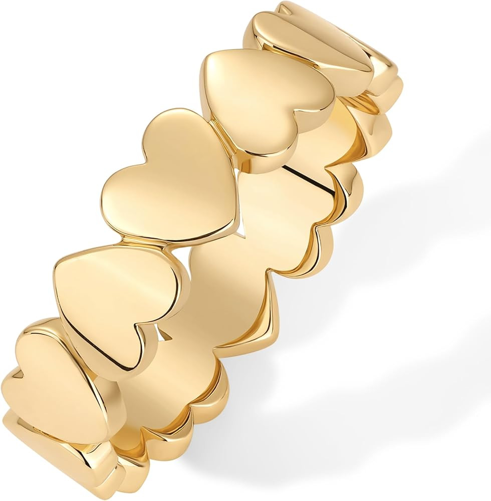 PAVOI 14K Gold Plated Heart Stackable Rings for Women | Love Valentines Statement Chunky Signet R... | Amazon (US)