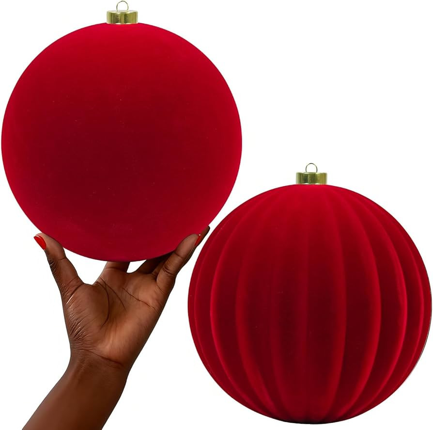 LANGXUN 2 Pcs 8 Inch Extra Large Velvet Christmas Ball Ornaments - Shatterproof Hanging Christmas... | Amazon (US)