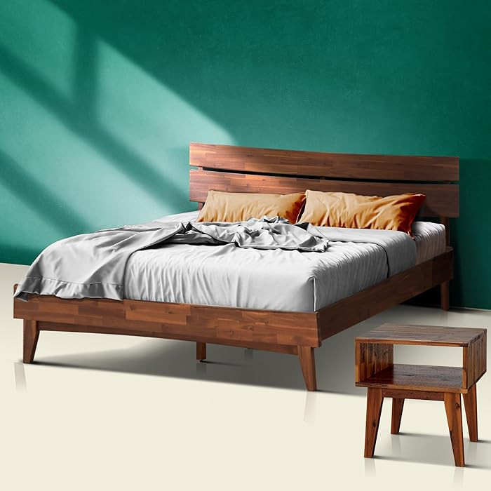 Acacia Aurora Queen Solid Wood Bed Frame with Headboard – Gift Matching Nightstand Included, Mi... | Amazon (US)