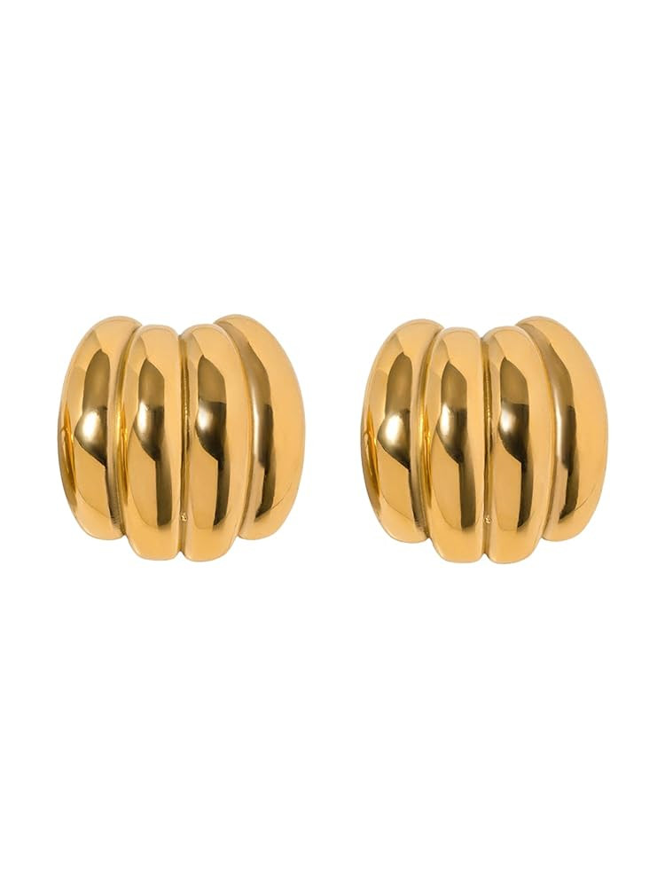 Ridged Dome Statement Earrings – Modern Gold-Tone Jewelry for Women | Amazon (US)