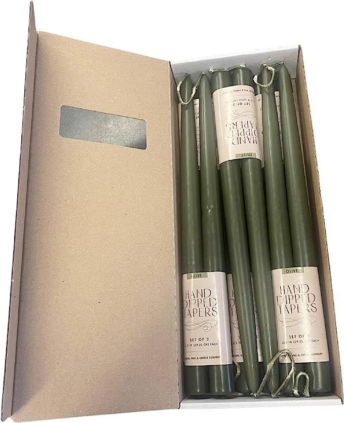 General Wax and Candle Co. Twin Tapers, Olive Green, 12 inches, Box of 6 Pairs | Amazon (US)