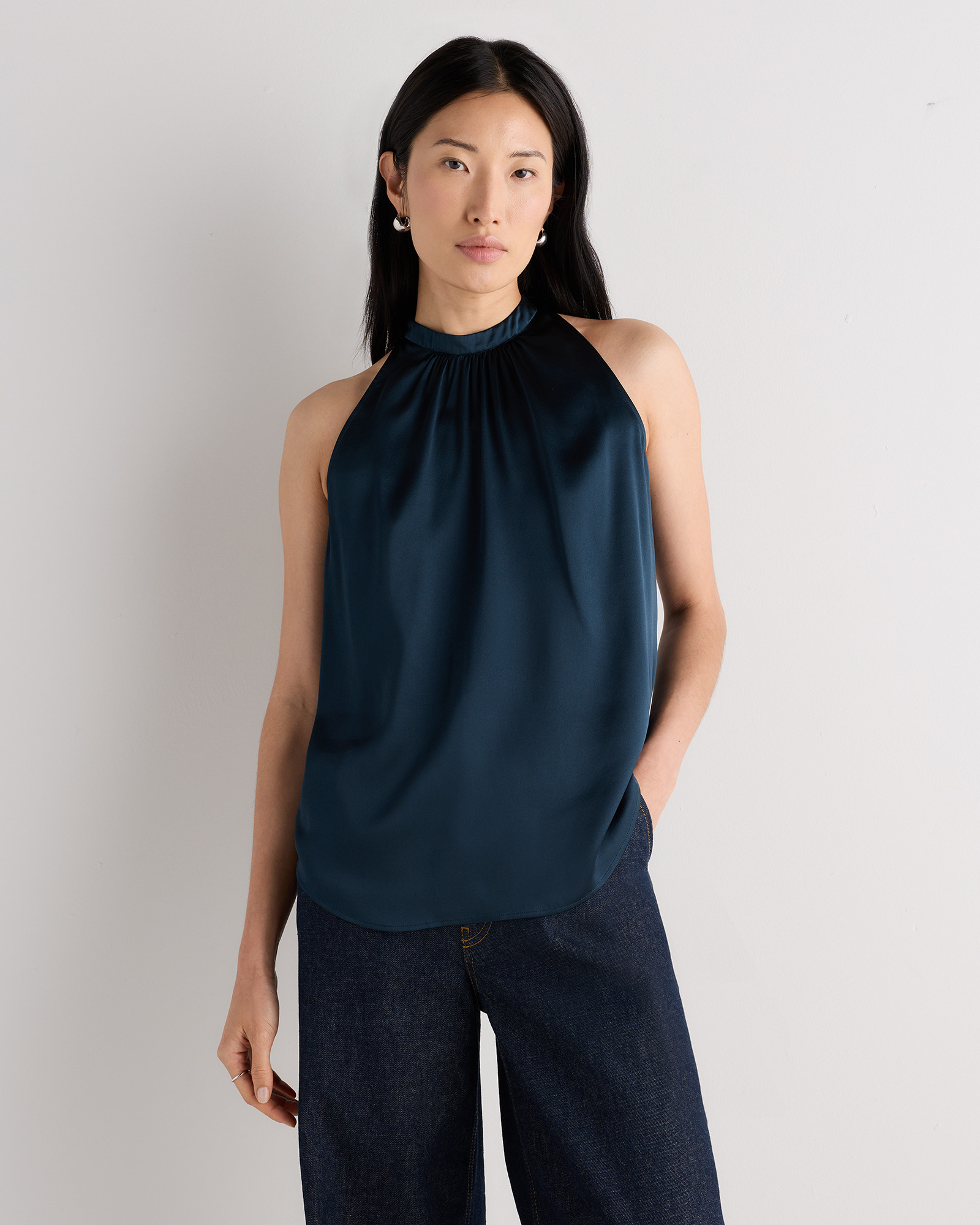 Quince | Women's Halter Top in Champagne, Size Small, Silk | Quince