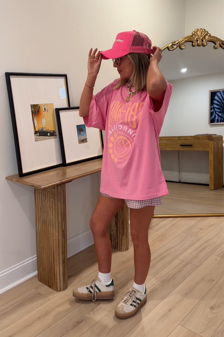 Love this cute pinky outfit. I’m wearing a size large in this tee from Target, medium in the amazon shorts (sized up 1 size) and size 7 - true to size for me in the adidas gazelle bold! 

#LTKstyletip #LTKfindsunder100 #LTKxTarget