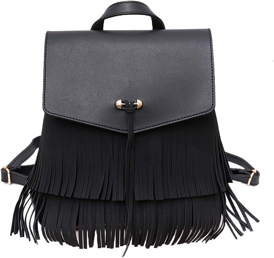 Ayliss Women Fringed Backpack Tassel Messenger Shoulder Bag Crossbody Tote Purse Hobo Handbag PU Lea | Amazon (US)