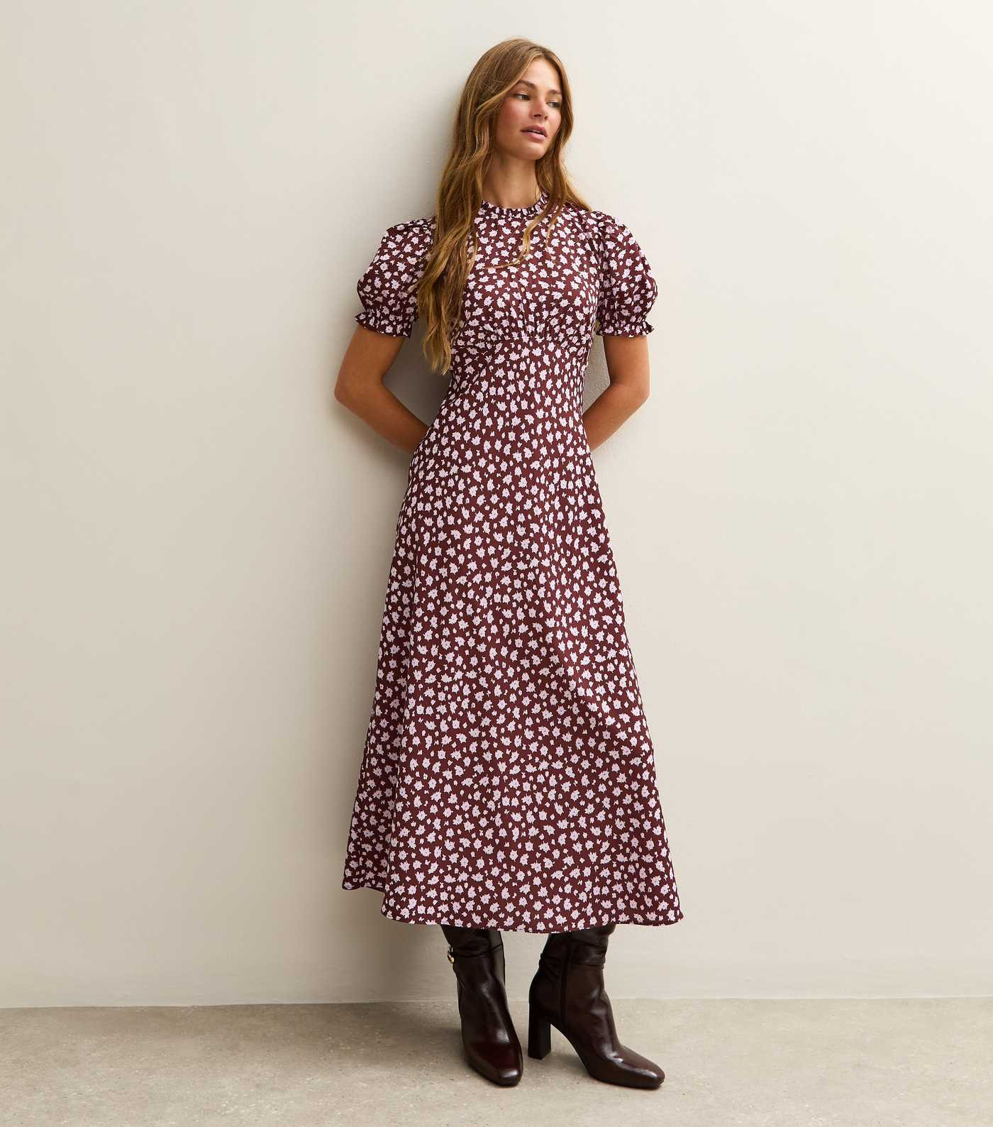 Purple Crepe Floral Print Midi Dress | New Look | New Look (UK)
