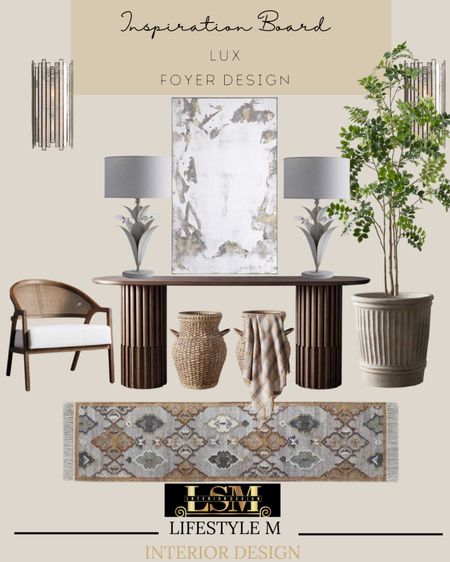 Foyer design inspiration. Create a lux foyer for your home entrances by shopping this look book below! 
Foyer runner, foyer baskets, throw blankets, planter, faux tree, foyer accent chair, foyer console table, table lamp, wall decor mirror, wall sconce lights. 

#LTKSale #LTKhome #LTKstyletip