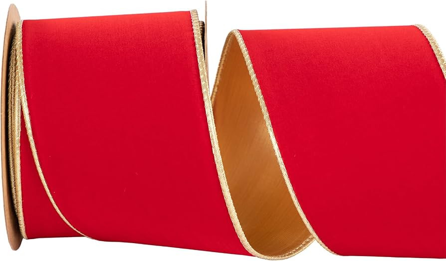 Thick Red Christmas Velvet Wired Ribbon and Gold Backing 4 inch Wide*10Y Double Sided for Christm... | Amazon (US)