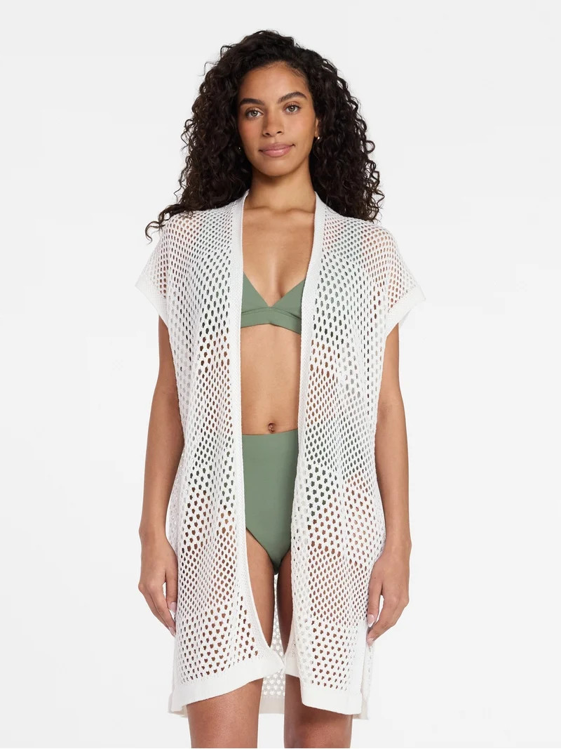 Time and Tru Women's Openwork Knit Coverup, Size L/XL, Winter White | Walmart (US)