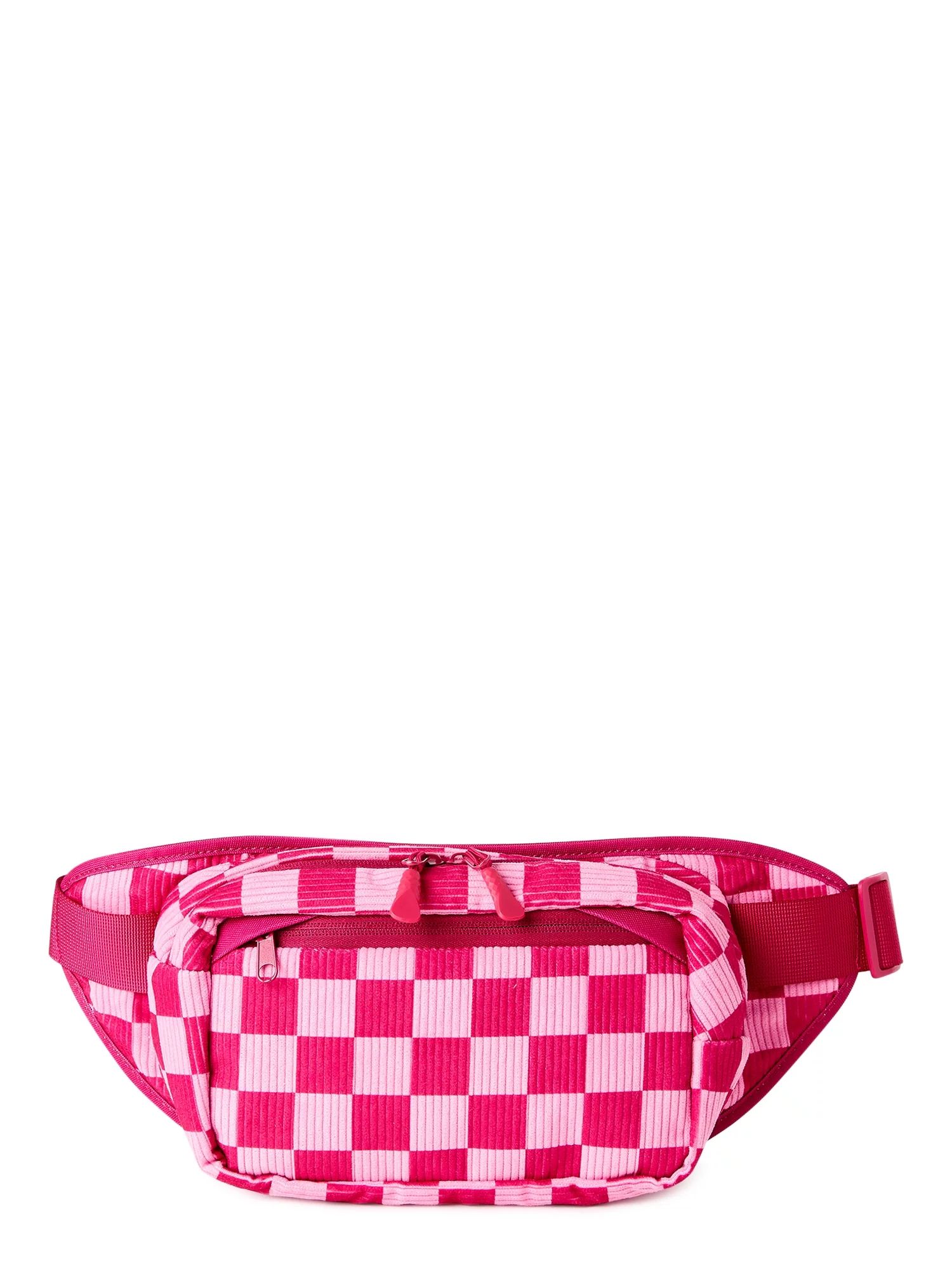 No Boundaries Women's Hands Free Rectangular Fanny Pack Rose Sangria Checker - Walmart.com | Walmart (US)