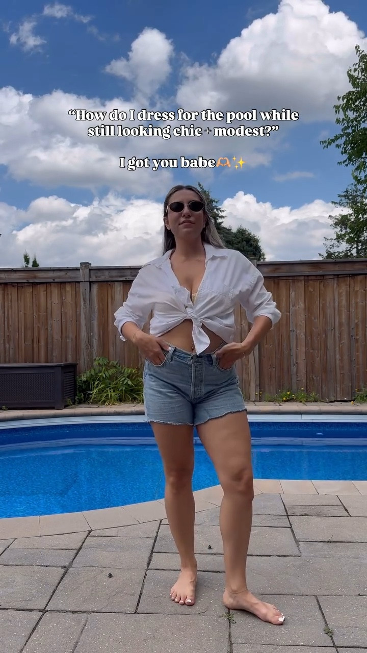 I know the feeling of wanting to wear a cute bikini to the pool but wanting to be covered up when surrounded by family and friends. Here’s an easy pool chic outfit idea for you to recreate 🫶🏼 

#summeroutfit☀️ #whattowear #fashioninspo #dailyoutfitinspo #howtodress