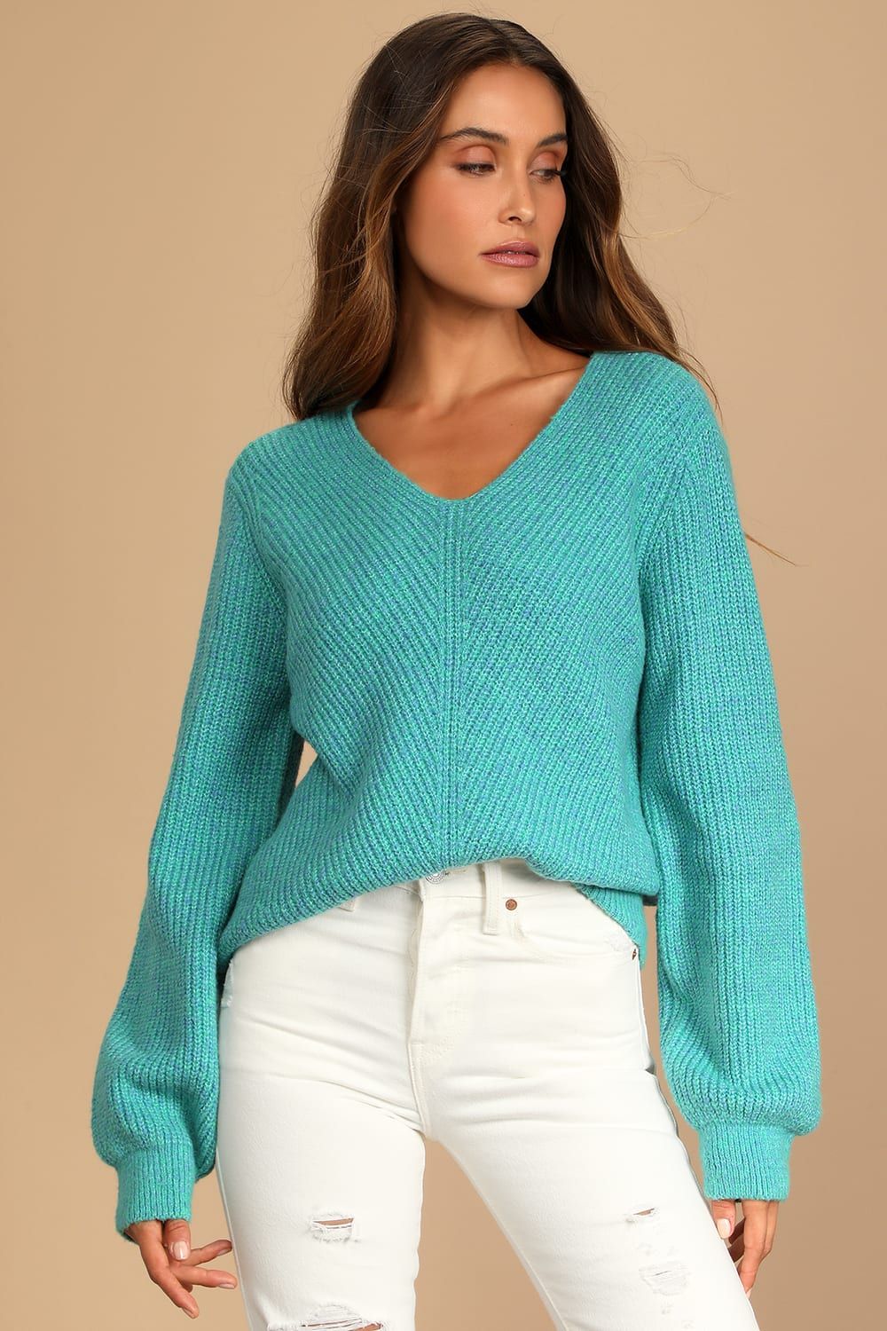 Change Things Up Teal Multi Knit V-Neck Sweater | Lulus (US)