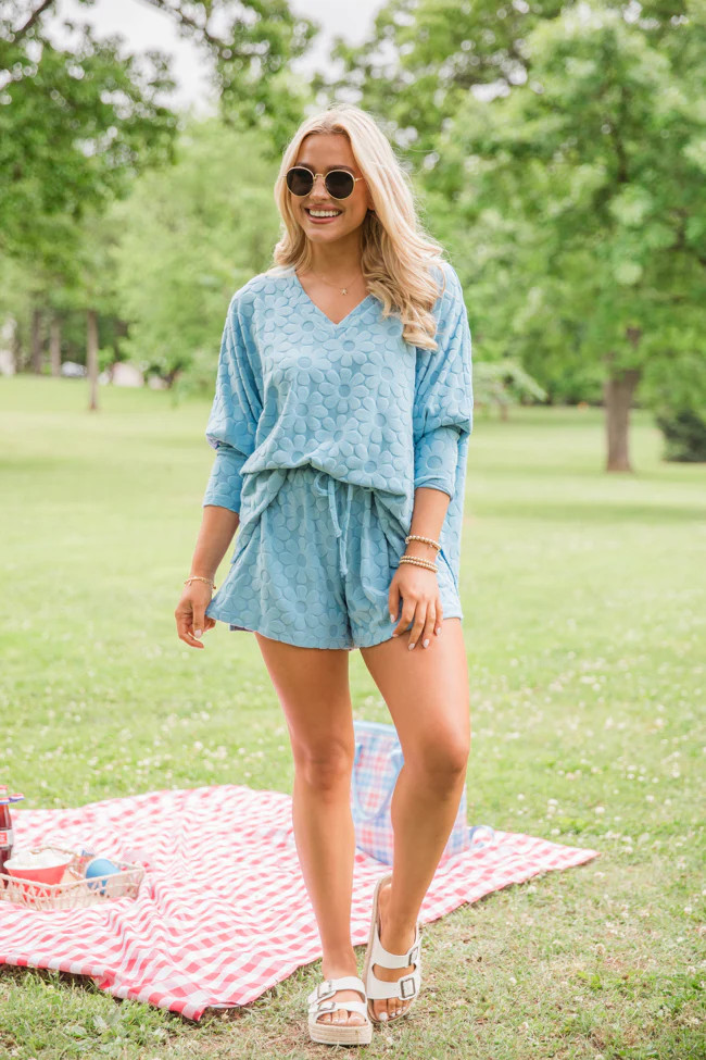 No Complaints Light Blue Floral Terry Cloth Top | Pink Lily