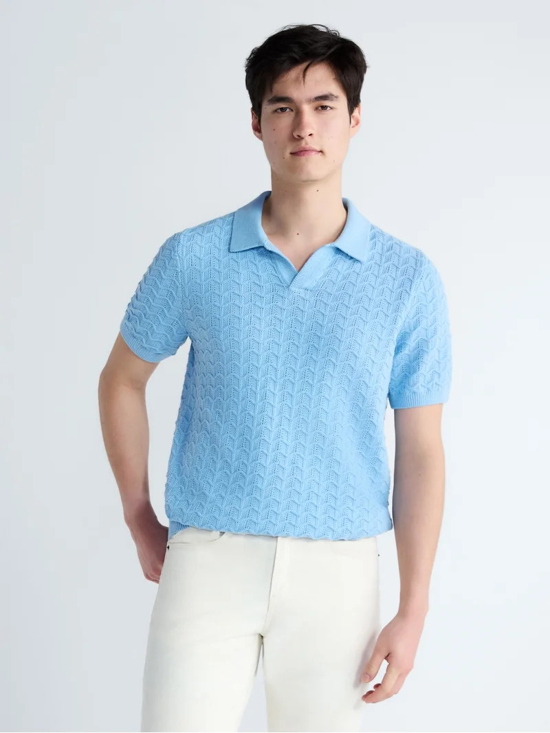 Free Assembly Men's Wavy Stitch Cotton Polo Sweater with Short Sleeves, Sizes S-3XL - Walmart.com | Walmart (US)