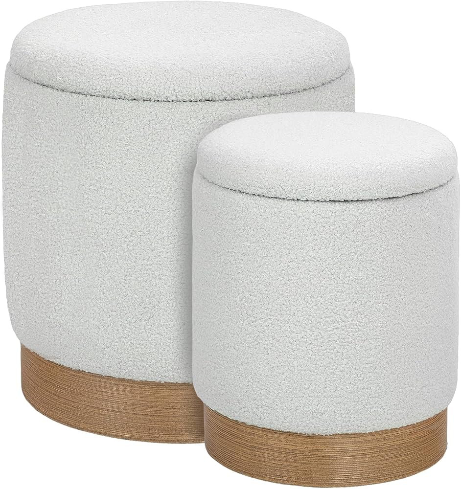 Ottoman with Storage, Set of 2 Round Storage Ottomans, Vanity Stool Chair for Makeup, Upholstered... | Amazon (US)