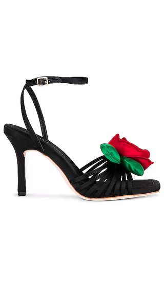 Rey Flower Sandal in Black, Red, & Emerald Satin | Revolve Clothing (Global)