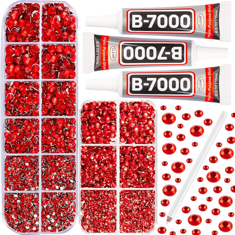 b7000 Gem Glue with 7500Pcs Red Rhinestones for Crafts Clothes Clothing Fabric, Red Flatback Crys... | Amazon (US)