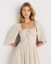 100% Organic Cotton Gauze Smocked Square Neck Midi Dress | Quince