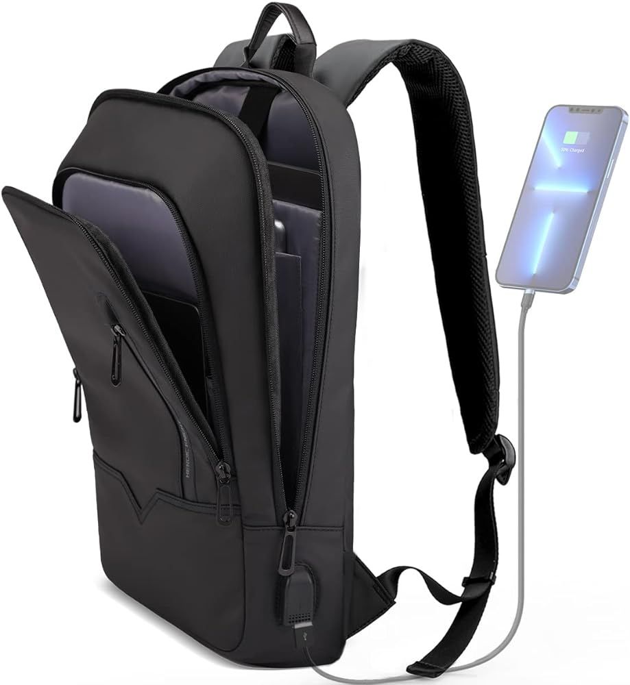 Backpack for Men Business Slim Backpack with USB Charger Computer Lightweight Anti-theft Travel B... | Amazon (US)