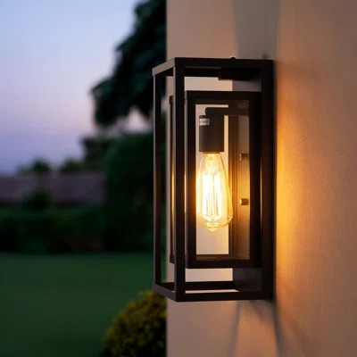 Outdoor Wall Sconce With Dusk To Dawn Sensor, Waterproof Porch Light, Matte Black Metal Frame, Clear Glass Shade, Etl Listed, Pack Of 2 | Wayfair North America
