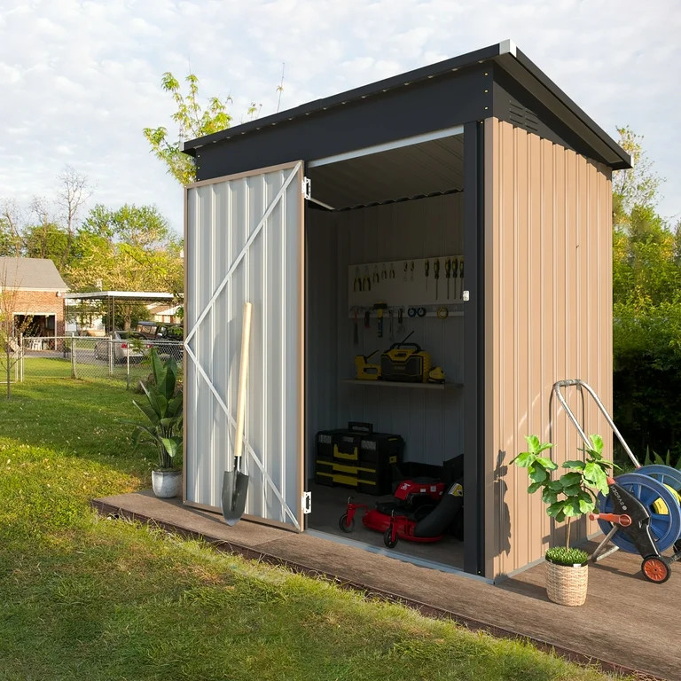 YODOLLA 5 x 3 ft. Outdoor Metal Steel Storage Shed with Sliding Roof & Lockable Door for Backyard... | Walmart (US)