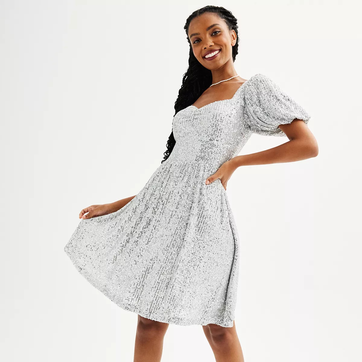 Juniors' SO® Sequin Puff Sleeve Dress | Kohl's