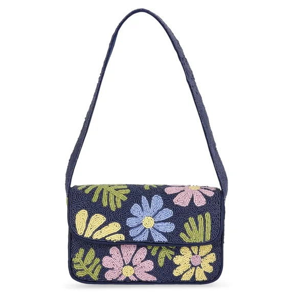 Scoop Women's Beaded Flap Shoulder Bag, Navy Print | Walmart (US)