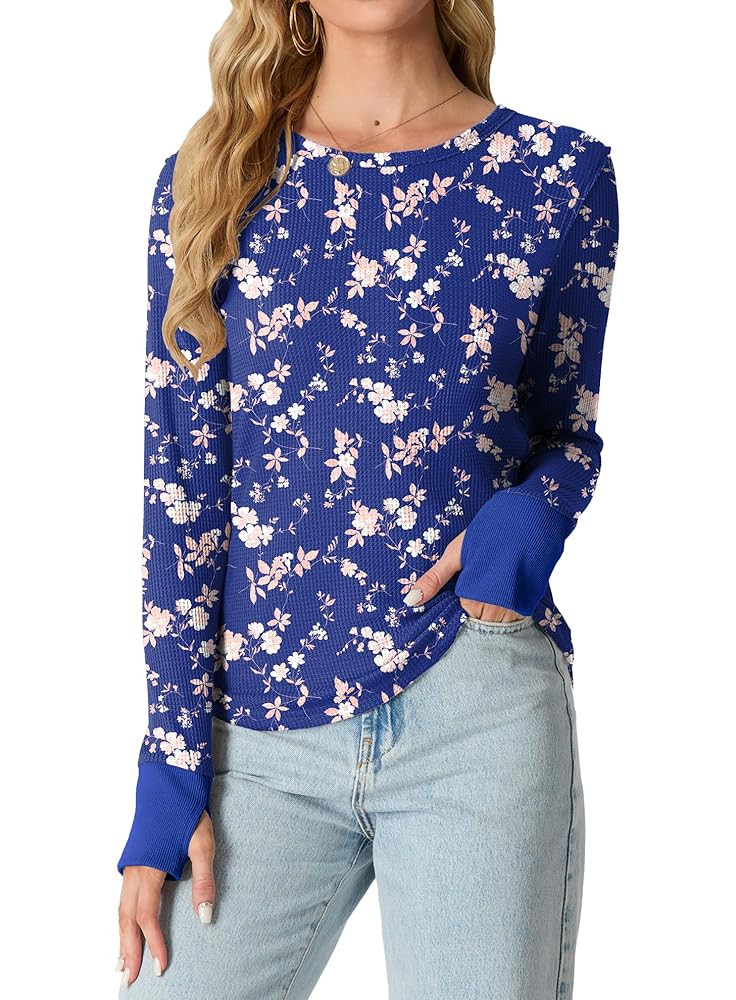 GRECERELLE Waffle Knit Long Sleeve Shirts for Women Crew Neck Slim Fitted Going Out Tops Y2k Outf... | Amazon (US)