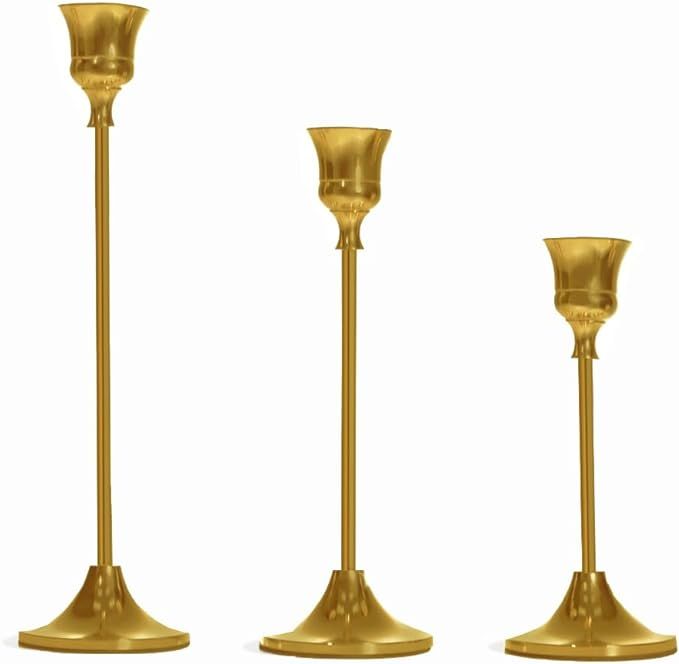 NLBTW Brass Gold Candle Stick Candle Holder Set of 3, Vintage Taper Candlestick Holders Festive H... | Amazon (CA)