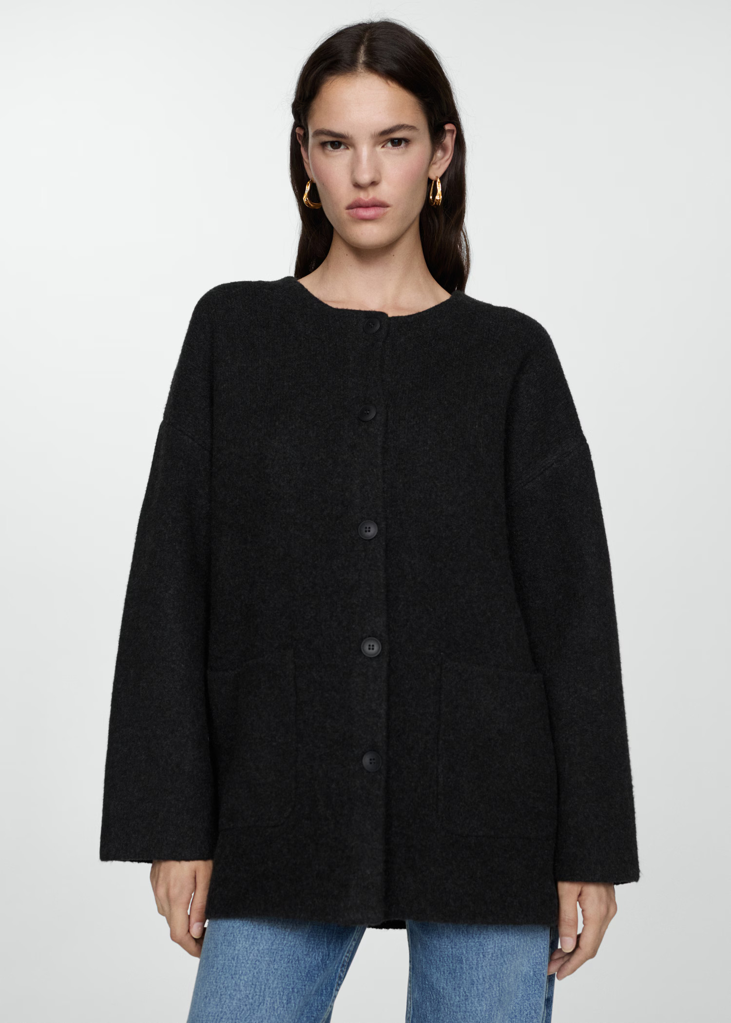 Knitted coat with detachable scarf - Women | MANGO United Kingdom | MANGO (UK)