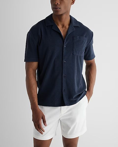 Relaxed Terry Cotton-Blend Short Sleeve Polo | Express