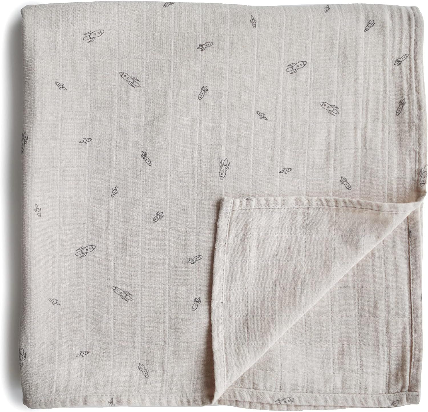 mushie Muslin Baby Swaddle Blanket | 100% Organic Cotton (Rocket Ship) | Amazon (US)