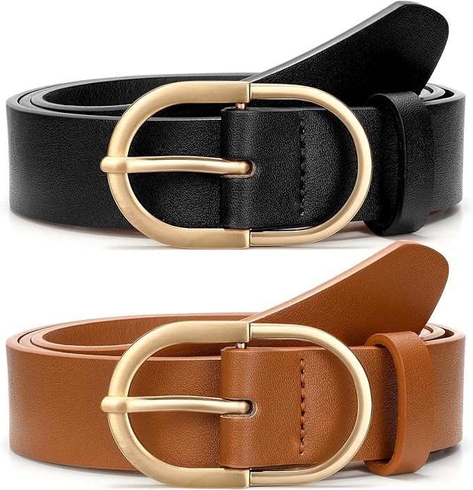 VONMELLI 2 Pack Women's Belts for Jeans Pants Fashion Gold Buckle Ladies Dress Belt | Amazon (US)