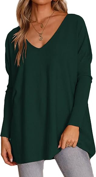Sucolan Tunic Sweaters for Women Fall 2023 Oversized V Neck Off Shoulder Batwing Sweater Lightwei... | Amazon (US)