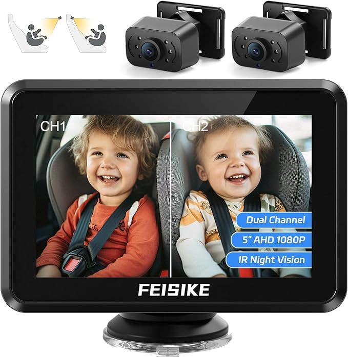 FEISIKE Baby Car Camera, 1080P Dual-Channel 5 inch Display Baby Car Mirror with 2 IR Night Vision... | Amazon (US)