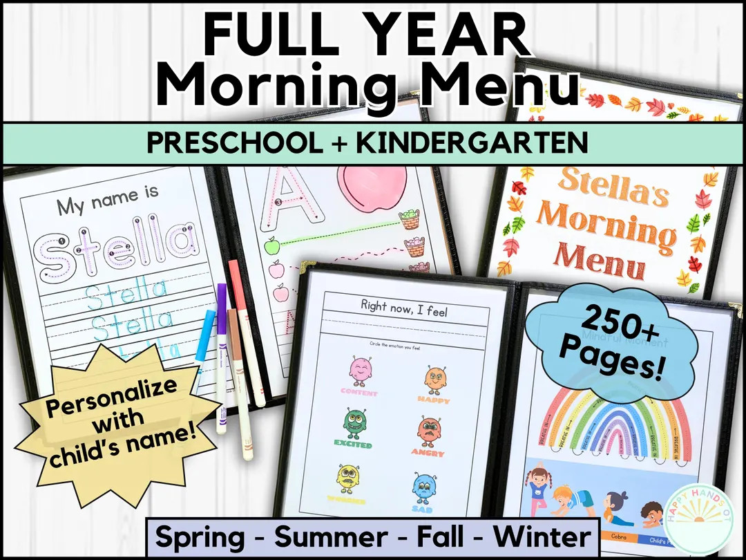 FULL YEAR Morning Menu Custom Name Tracing Letters & Handwriting Practice Kindergarten Morning Me... | Etsy (US)