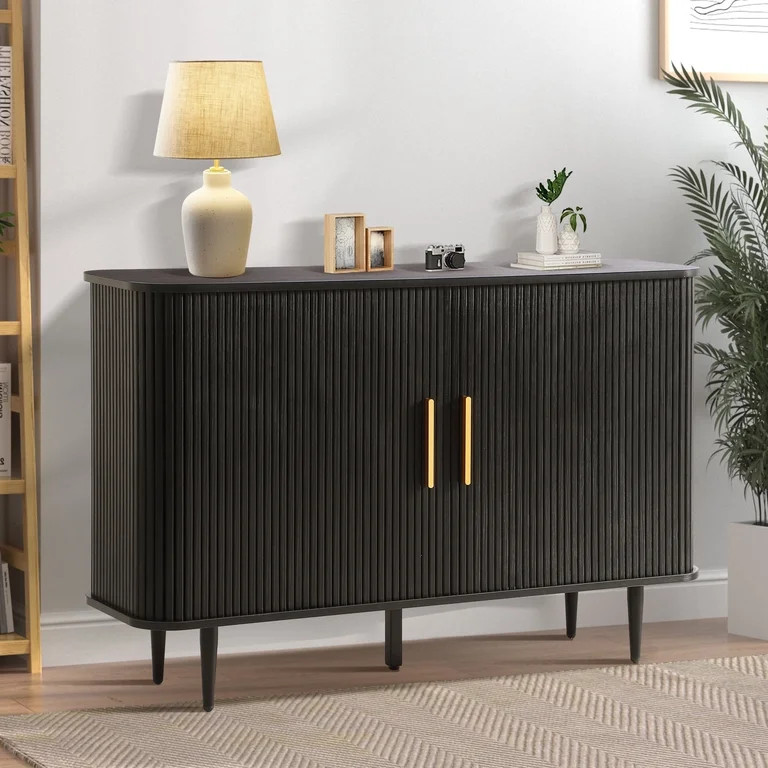 Magic Union 47" Sideboard Buffer Cabinet with Fluted Slide Doors, Tambour Storage Cabinet with Ad... | Walmart (US)