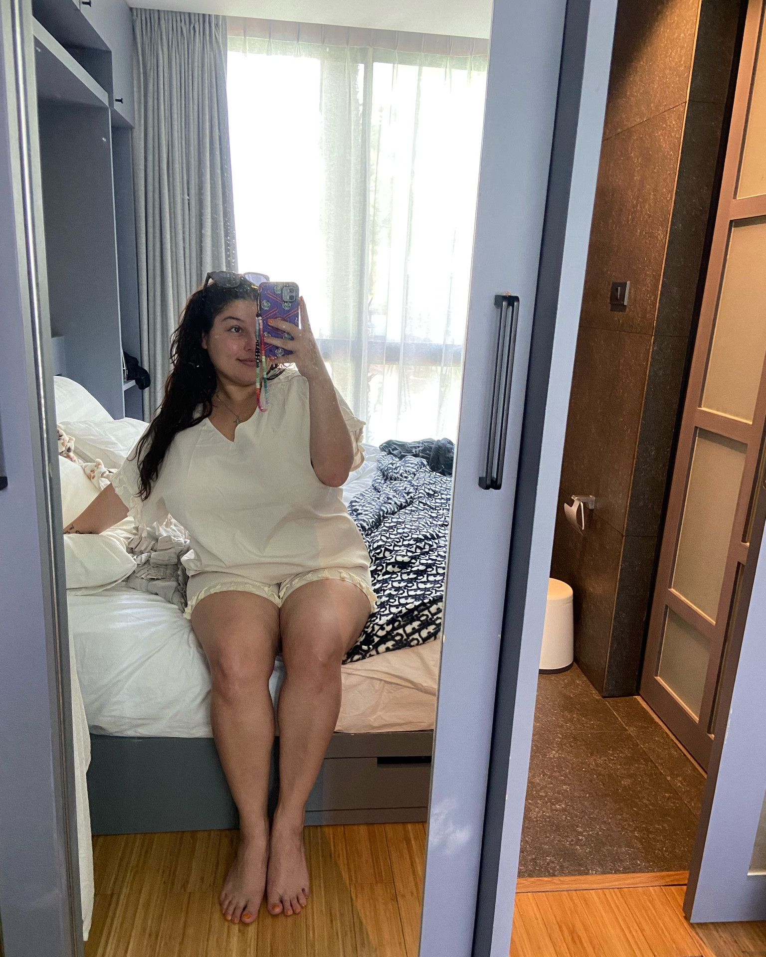This is how the set looks on without me tying it up. SO CUTE & cozy. Love the fray at the ends of the sleeves and bottom of the shorts 😍 

✨✨wearing a size 1XL 

#LTKmidsize #LTKFind #LTKtravel