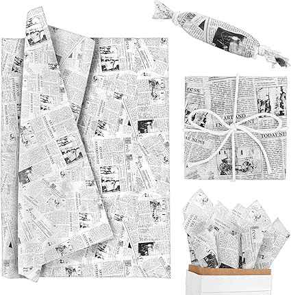 200 Sheet Vintage Newspaper Tissue Paper, Black 20x14in Old Newsprint Gift Wrapping Paper Retro K... | Amazon (US)