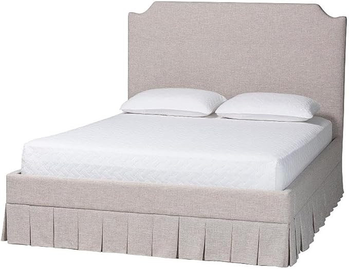 Baxton Studio Ronelyn Platform Bed with Pleated Skirt Fabric Bed Frame Queen | Amazon (US)